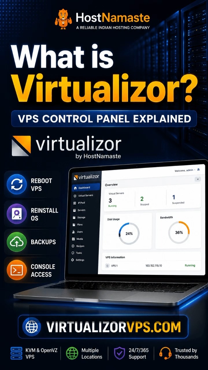 What is Virtualizor? Virtualizor Explained | VirtualizorVPS | HostNamaste #virtualizor #hostnamaste #Virtualization #ControlPanel #webhosting 

What is Virtualizor and why do VPS users love it?

In this beginner-friendly guide, we explain how Virtualizor helps you manage your VPS through an easy-to-use web control panel.

In this video you'll learn:

✔ What Virtualizor is
✔ How to reboot your VPS
✔ Reinstall Linux or Windows operating systems
✔ Create and manage backups
✔ Access your VPS console
✔ Monitor CPU, RAM, disk usage and bandwidth
✔ Manage Linux and Windows VPS servers

Whether you're new to VPS hosting or an experienced administrator, Virtualizor makes VPS management simple, fast, and reliable.

🚀 Get Started Today

🌐 https://virtualizorvps.com/

Powered by HostNamaste

🌐 https://www.hostnamaste.com/