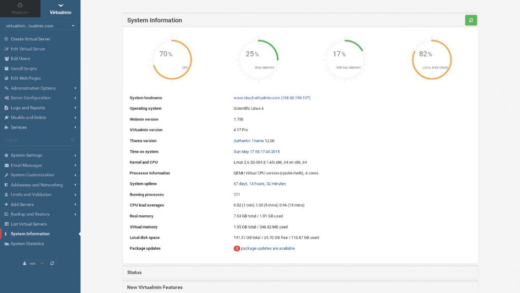 Virtualmin - Top 10 Free Open Source Web Hosting Control Panels - HostNamaste