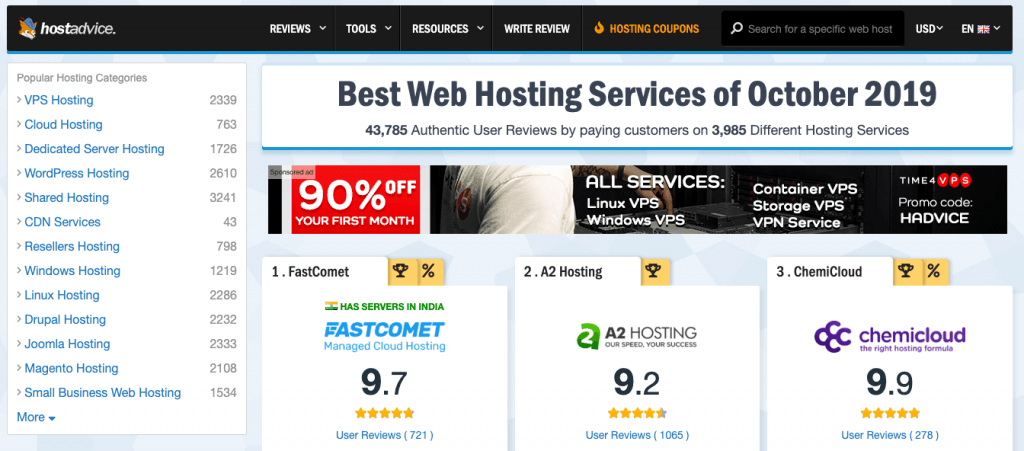 HostAdvice - Top 10 Web Hosting Review Sites - HostNamaste
