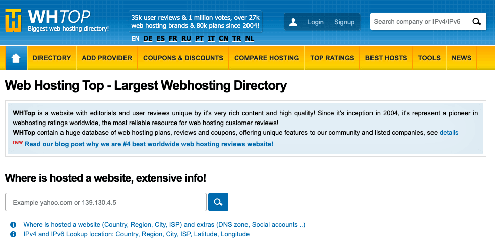 Top 10 Web Hosting Review Sites - Hosting Review Directories 5 WHTop - Top 10 Web Hosting Review Sites - HostNamaste