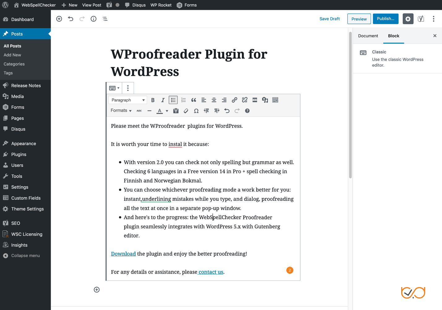 WProofreader – Top 10 Essential WordPress Plugins for Writers and Writing – HostNamaste