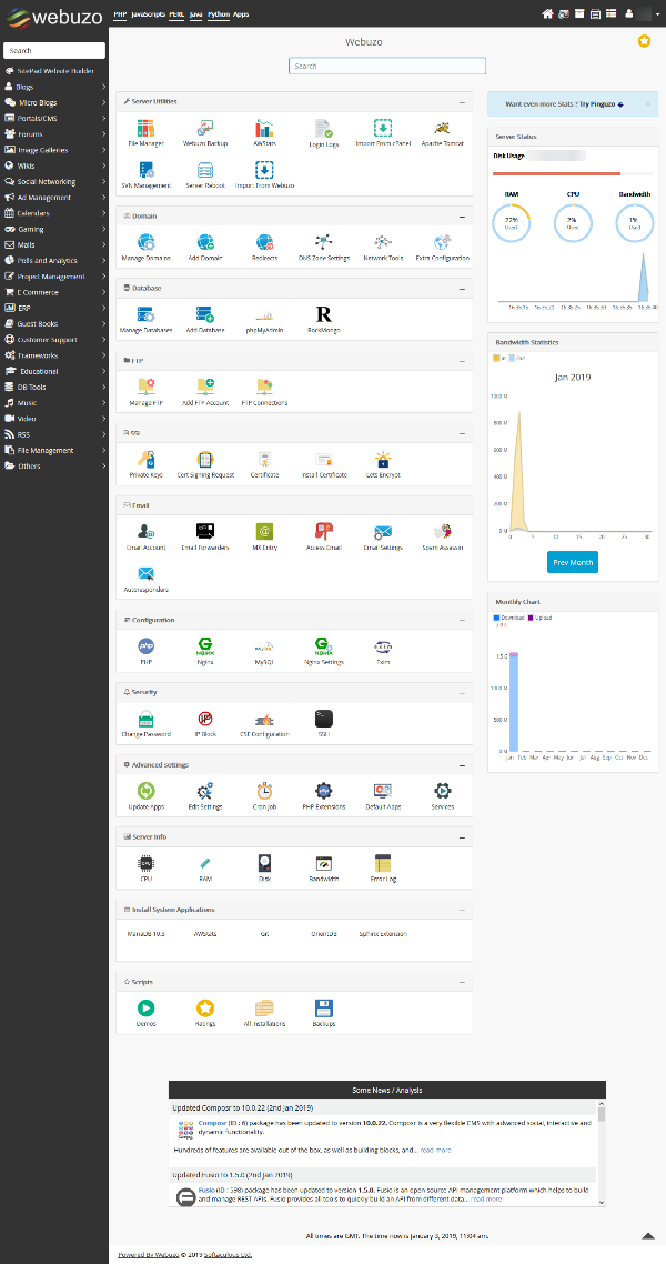 Webuzo Panel - HostNamaste