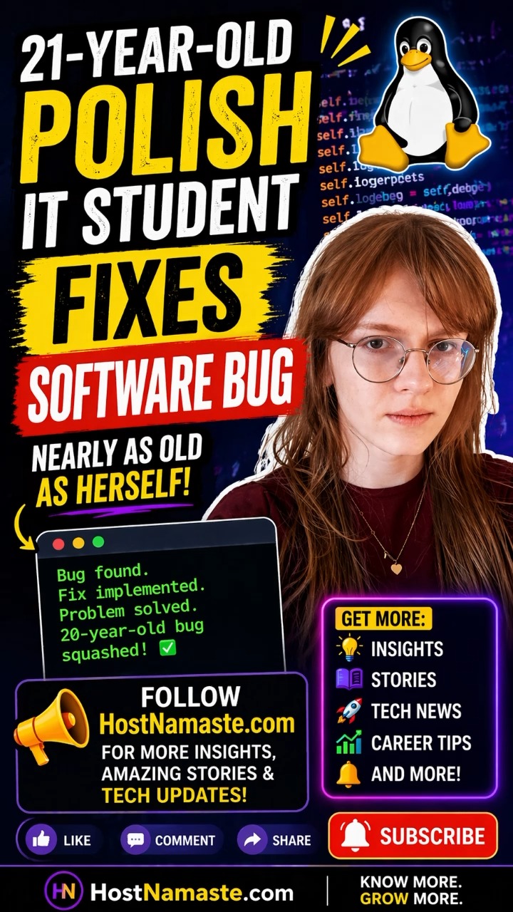 A 21-year-old IT student fixed a Linux bug that existed for nearly 20 years 😳💻 

Linux powers servers, VPS hosting, and most of the internet — which means even a small bug can affect thousands of systems. 

And guess what? 
It wasn’t fixed by a big tech company… 
It was discovered and solved by a student. 🚀 

🔥 This is the power of curiosity, learning, and open-source.

👉 Follow HostNamaste.com for more:
✔ Tech Stories 
✔ VPS & Hosting Insights 
✔ Linux & Developer Tips 
✔ Real Industry Updates 

👍 Like | 💬 Comment | 🔁 Share 

#Linux #Programming #TechNews #OpenSource #Developers #VPSHosting 
#Coding #TechShorts #LearnToCode #VPS #WebHosting #Startup #TechStory #DidYouKnow #CrazyFacts #TechFacts #Innovation #FutureTech #KamilaSzewczyk #Kamila #Szewczyk #viral #viralshort #viralshorts #viralvideo #IT #LinuxBugFix