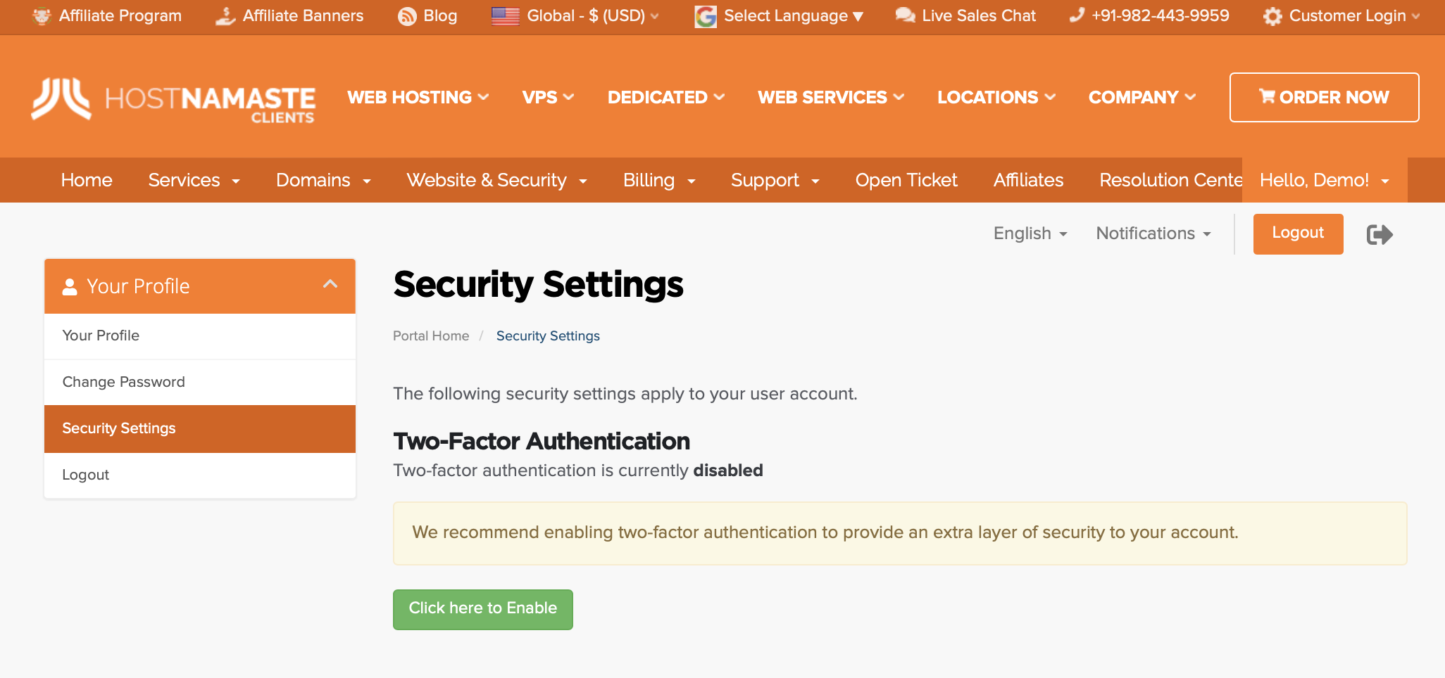 How to Enable Two Factor Authentication From HostNamaste Client Area - 2FA - HostNamaste.com 2 Client Area Two Factor Authentication - How to Enable Two Factor Authentication From HostNamaste Client Area – HostNamaste.com