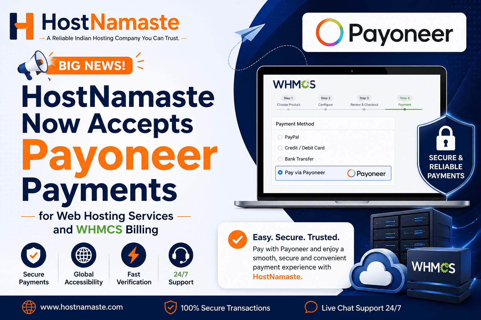 HostNamaste Now Accepts Payoneer Payments for Web Hosting