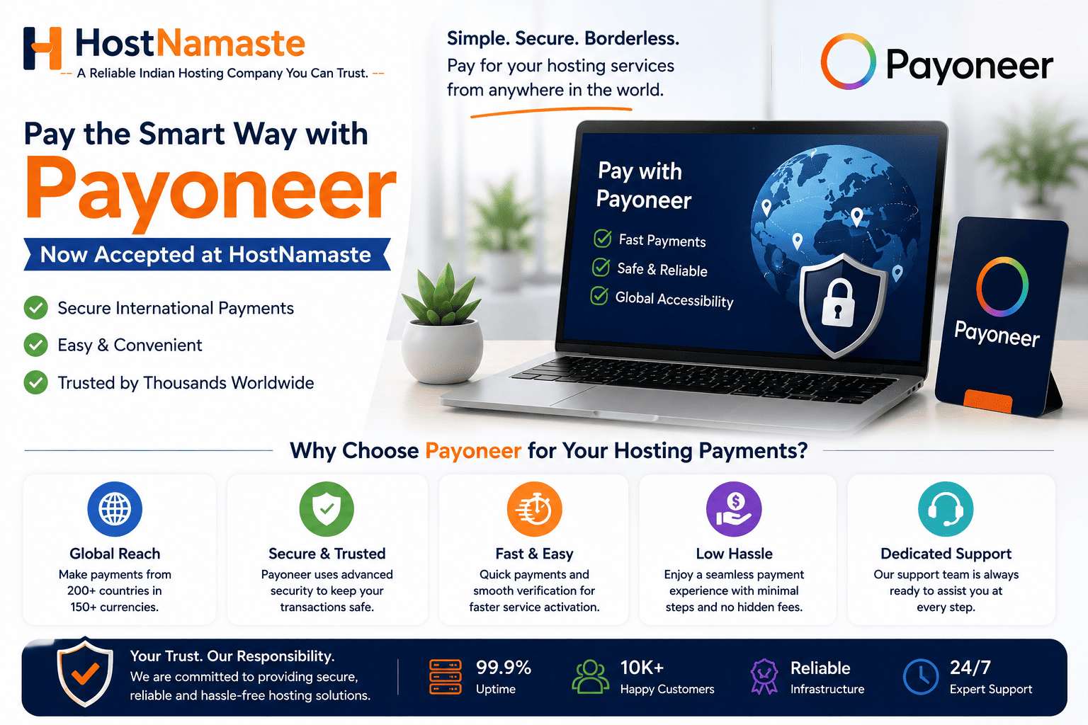 Pay via Payoneer for VPS hosting and web hosting services at HostNamaste